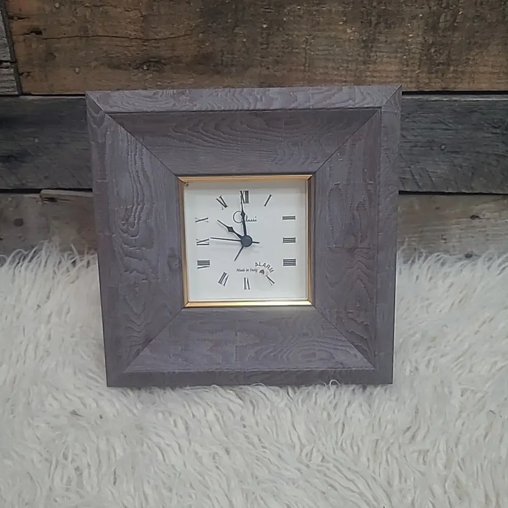 Desk Clock Galassi Wood Square Frame Made In Italy Standing EUC